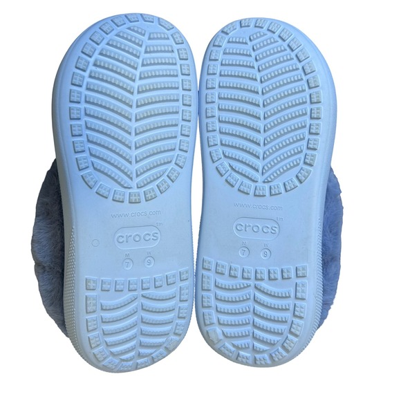 Crocs Furever Crush Clog Blue Calcite Fur Lined Platform Comfort Shoes W9/M7 - Picture 7 of 9